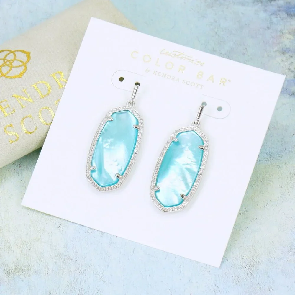 Kendra Scott Elle Aqua blue Illusion earrings Silver Tone - Picture 2 of 5